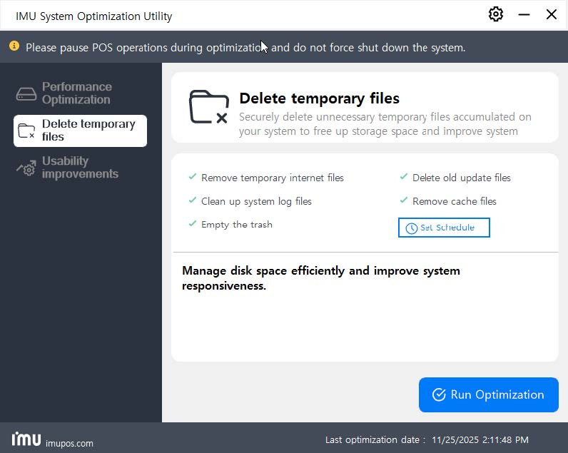 Delete Temporary Files Screen